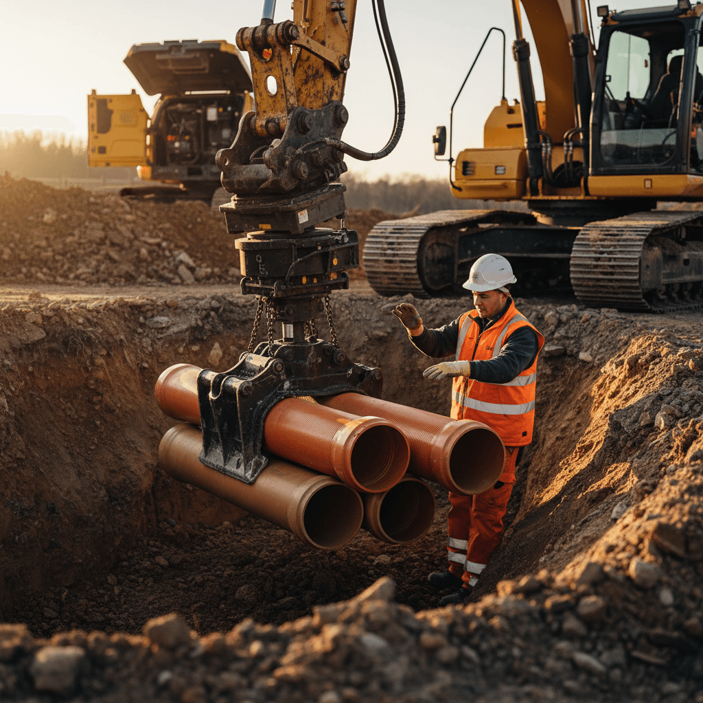 Mainline installation with proper pipe placement and trenching